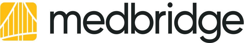 Medbridge logo with bold black text and a yellow icon with white lines on the left.